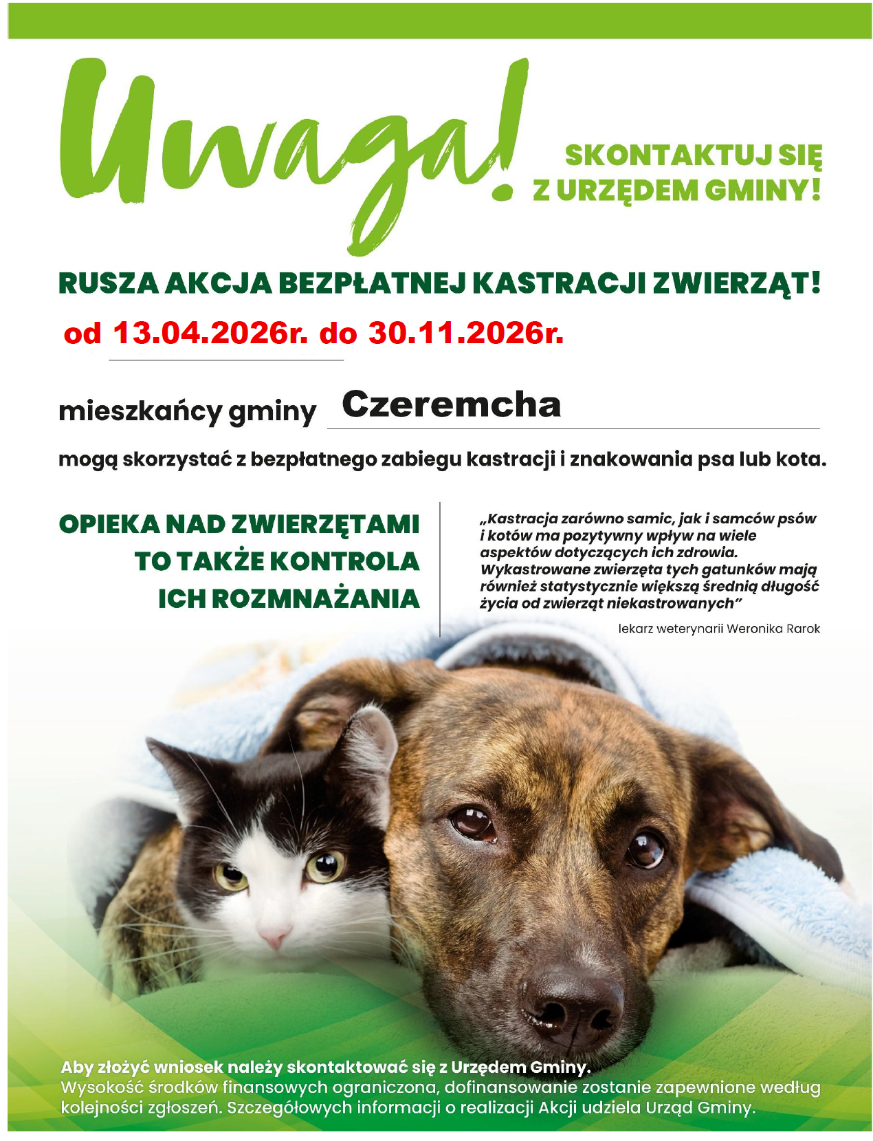 UWAGA RUSZA AKCJA BEZPŁATNEJ KASTRACJI ZWIERZĄT - 2026